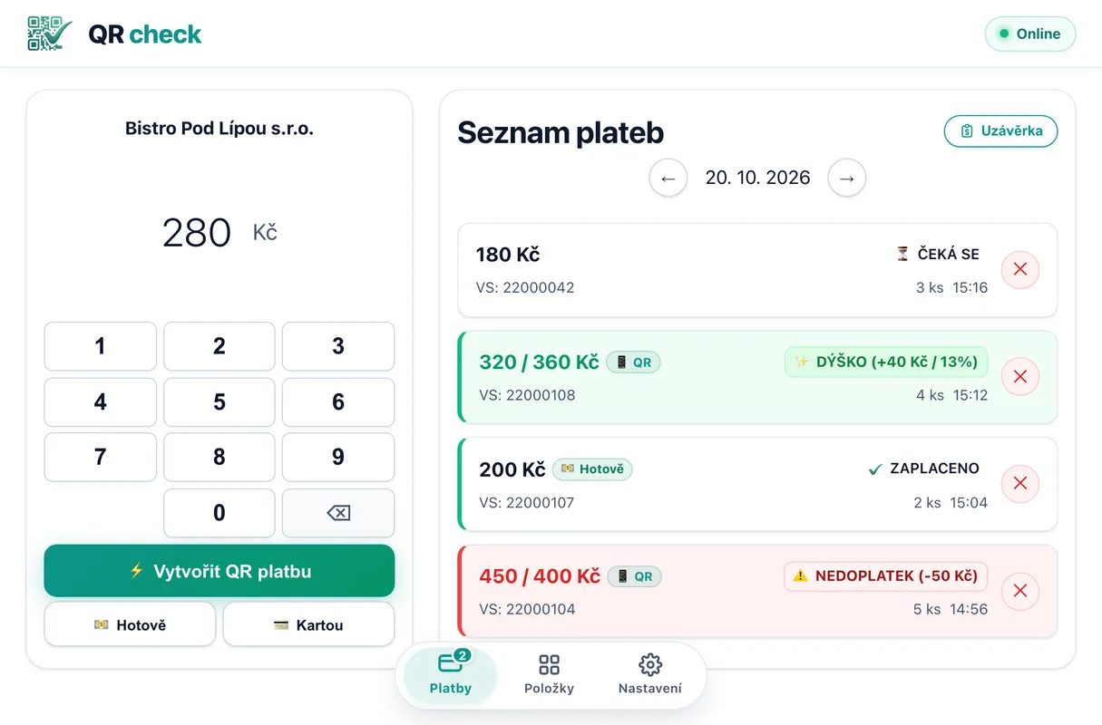 ⚡ Pokladna a bleskové ověření QR platby
